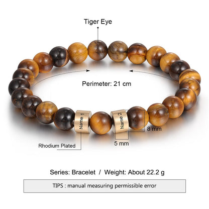 Personalized Name Bracelet for Him - Tiger Eye Stone