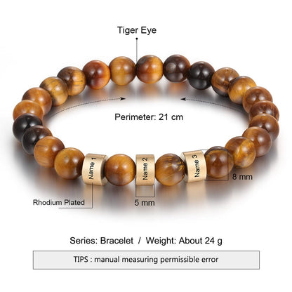 Personalized Name Bracelet for Him - Tiger Eye Stone