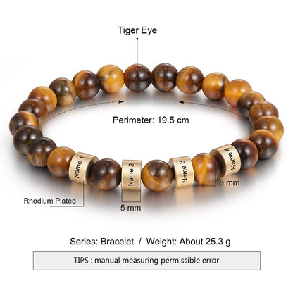 Personalized Name Bracelet for Him - Tiger Eye Stone