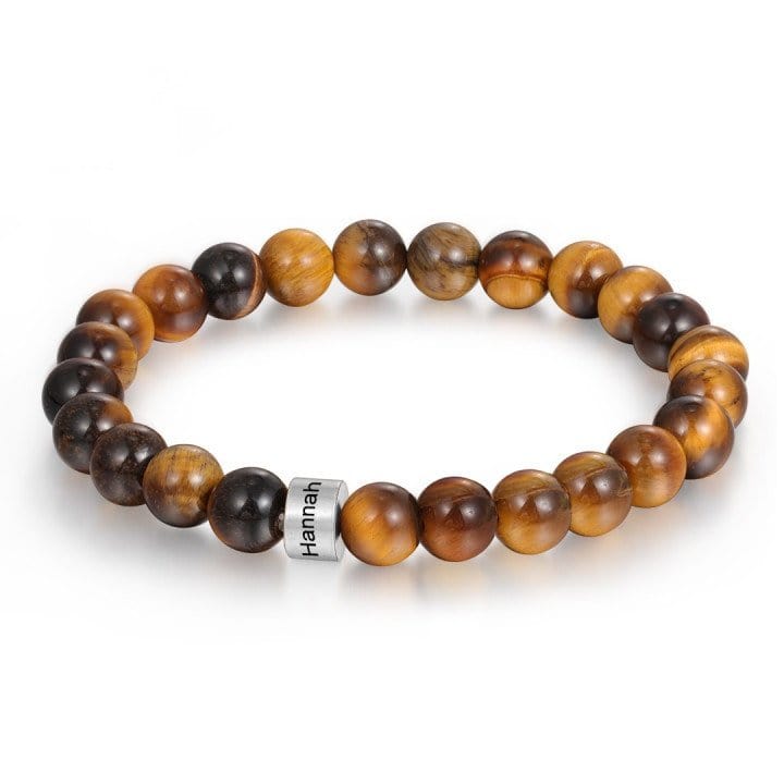 Personalized Name Bracelet for Him - Tiger Eye Stone