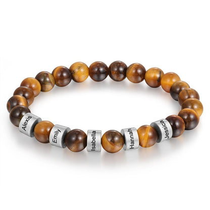 Personalized Name Bracelet for Him - Tiger Eye Stone