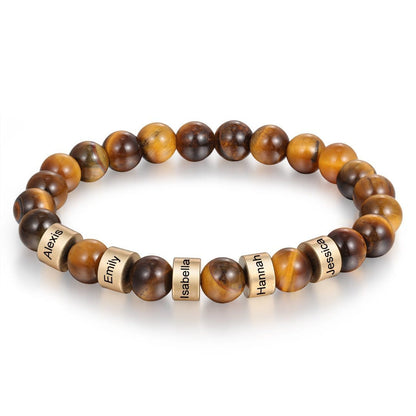 Personalized Name Bracelet for Him - Tiger Eye Stone