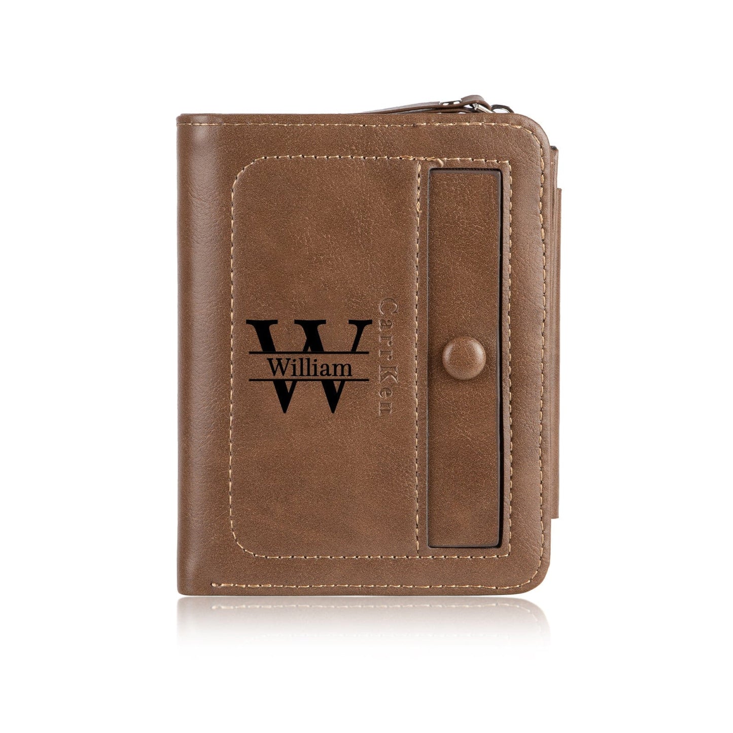 Custom Engraved Photo & Monogram Trifold Wallet (Brown)