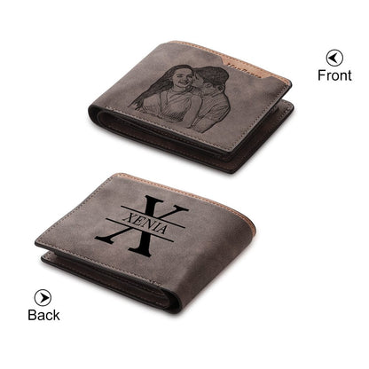 Custom Engraved Photo & Name Monogram Premium Wallet - Gifts For Men