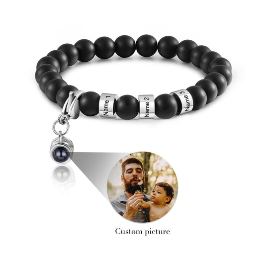 Personalized Name Bracelet for Him - Black Tiger Stone