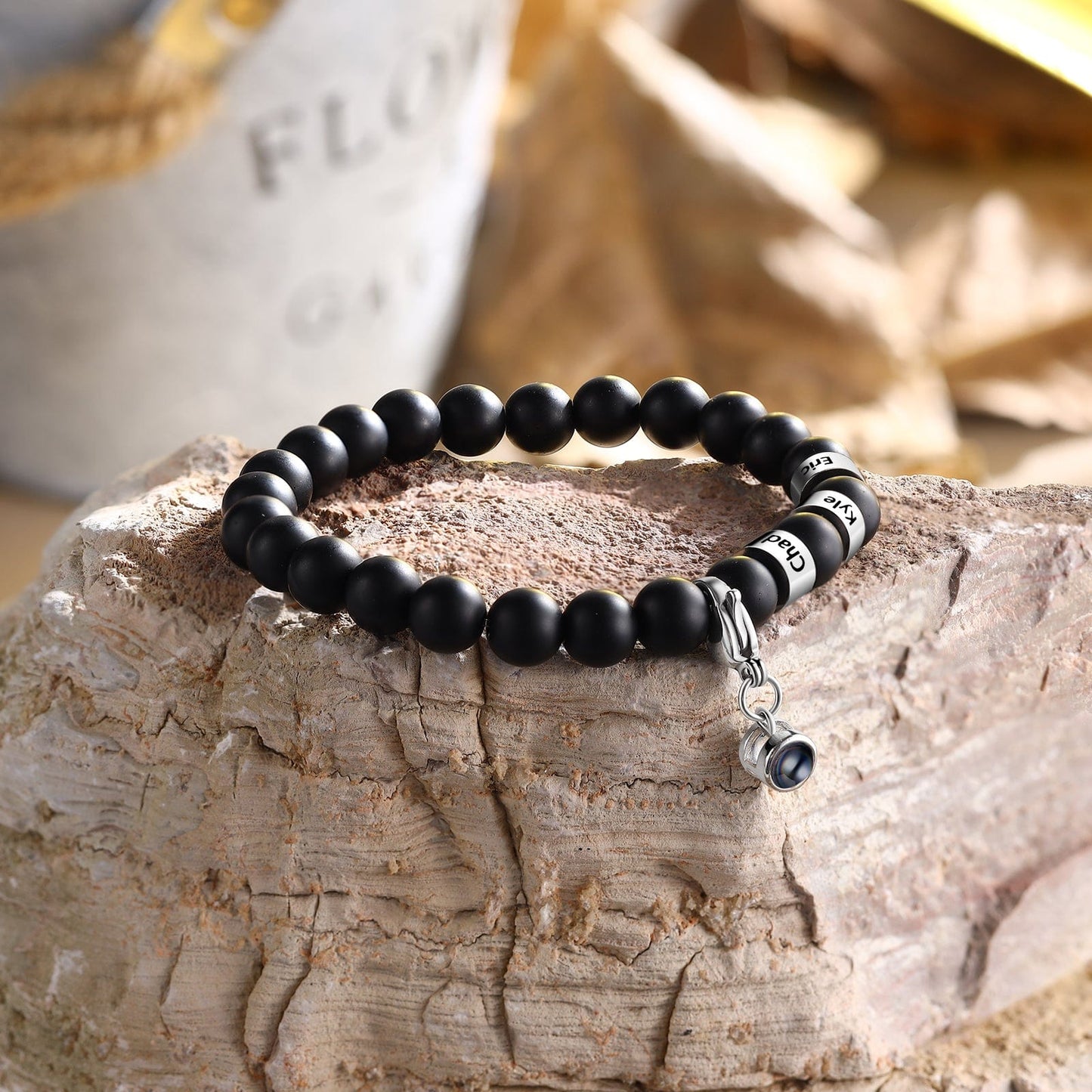 Personalized Name Bracelet for Him - Black Tiger Stone