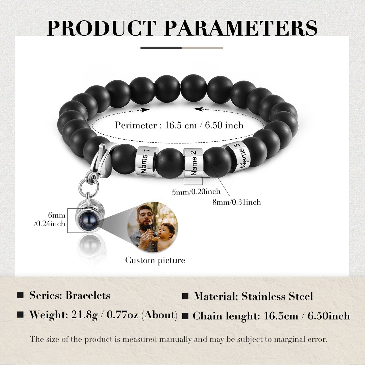 Personalized Name Bracelet for Him - Black Tiger Stone