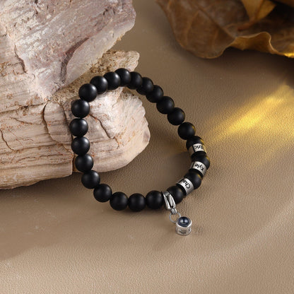 Personalized Name Bracelet for Him - Black Tiger Stone