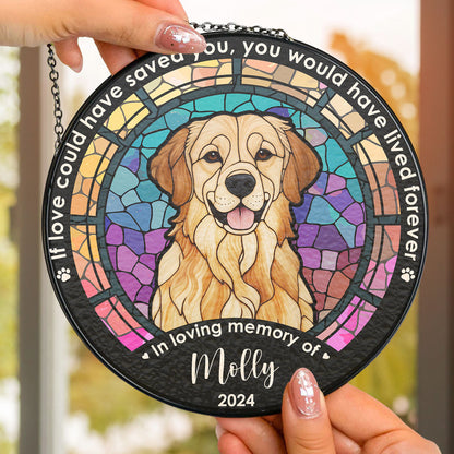 Personalized Golden Retriever suncatcher with text, custom name & year, stained glass window decor, Molly 2024