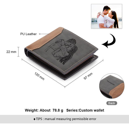 Custom Engraved Photo & Name Monogram Wallet - Gifts for Men (Grey & Brown)