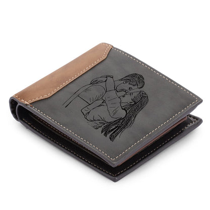 Custom Engraved Photo & Name Monogram Wallet - Gifts for Men (Grey & Brown)