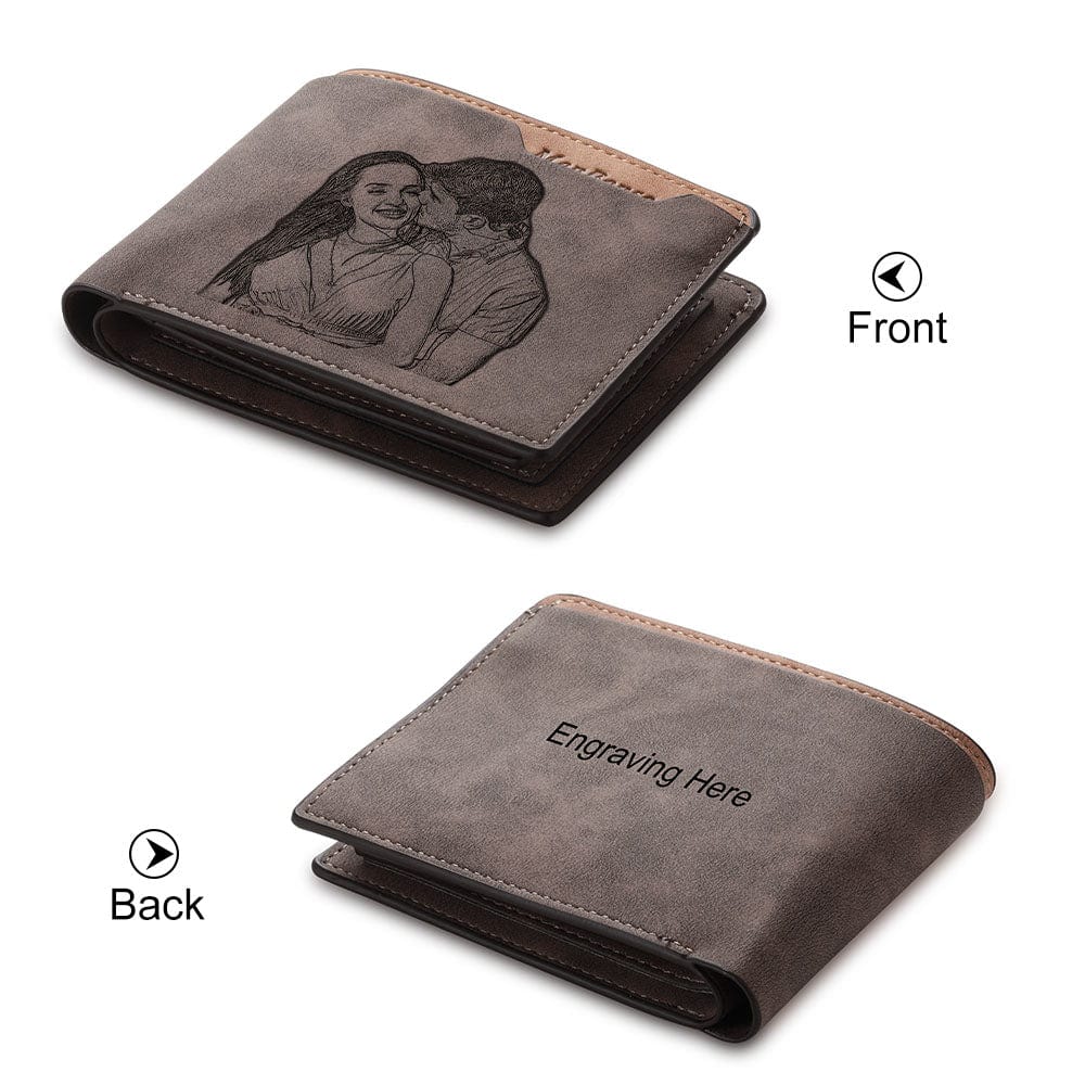 Custom Engraved Photo & Name Monogram Premium Wallet - Gifts For Men