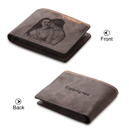 Custom Engraved Photo & Name Monogram Premium Wallet - Gifts For Men