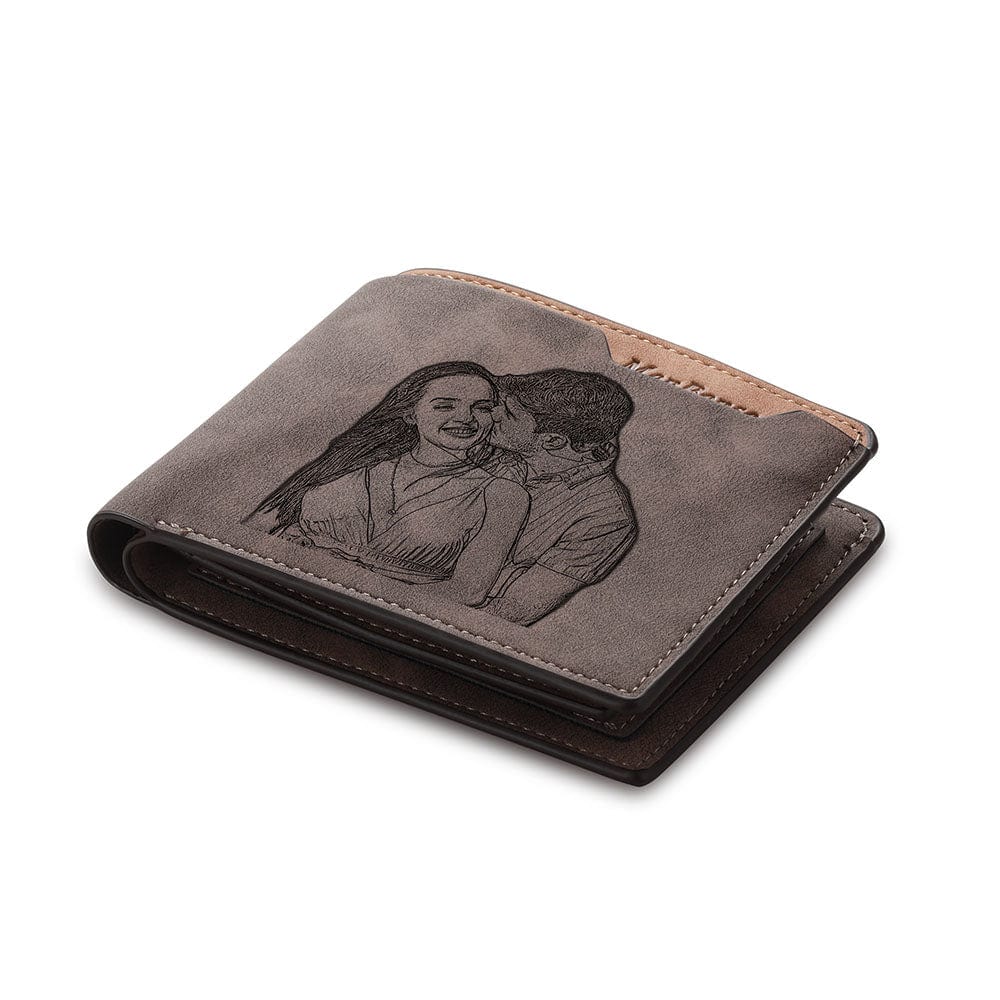 Custom Engraved Photo & Name Monogram Premium Wallet - Gifts For Men