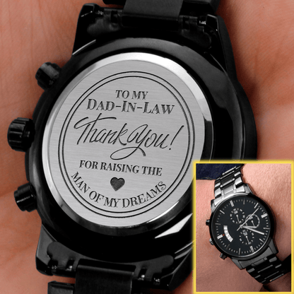 To My Dad-In-Law - "Thank You" Engraved Mens Luxury Chronograph Watch