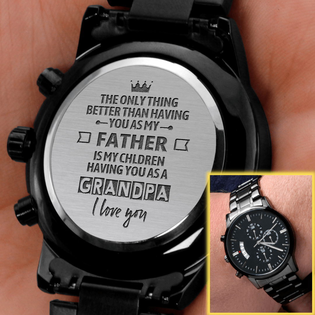 "Father & Grandpa" Engraved Mens Luxury Chronograph Watch