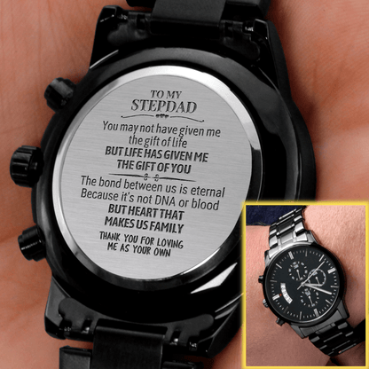 To My Stepdad - "Heart Makes Us Family" Engraved Mens Luxury Chronograph Watch