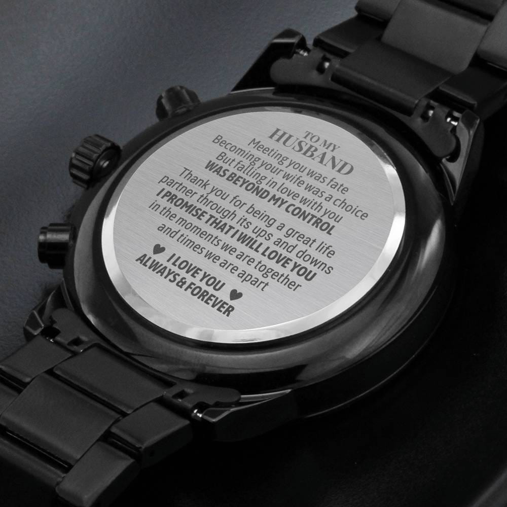 To My Husband - "I Promise" Engraved Mens Luxury Chronograph Watch