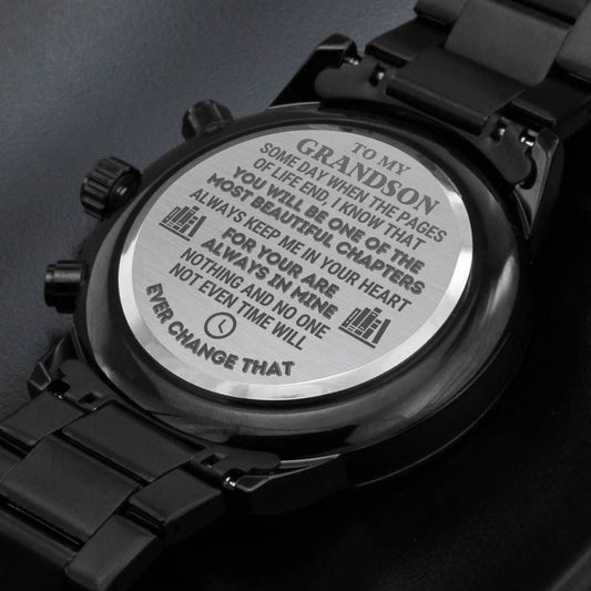 To My Grandson - "Most Beautiful Chapters" Engraved Mens Luxury Chronograph Watch