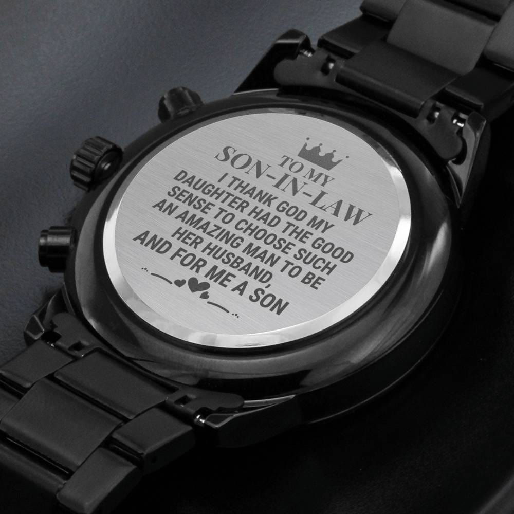 To My Son-In-Law - "I Thank God" Engraved Mens Luxury Chronograph Watch