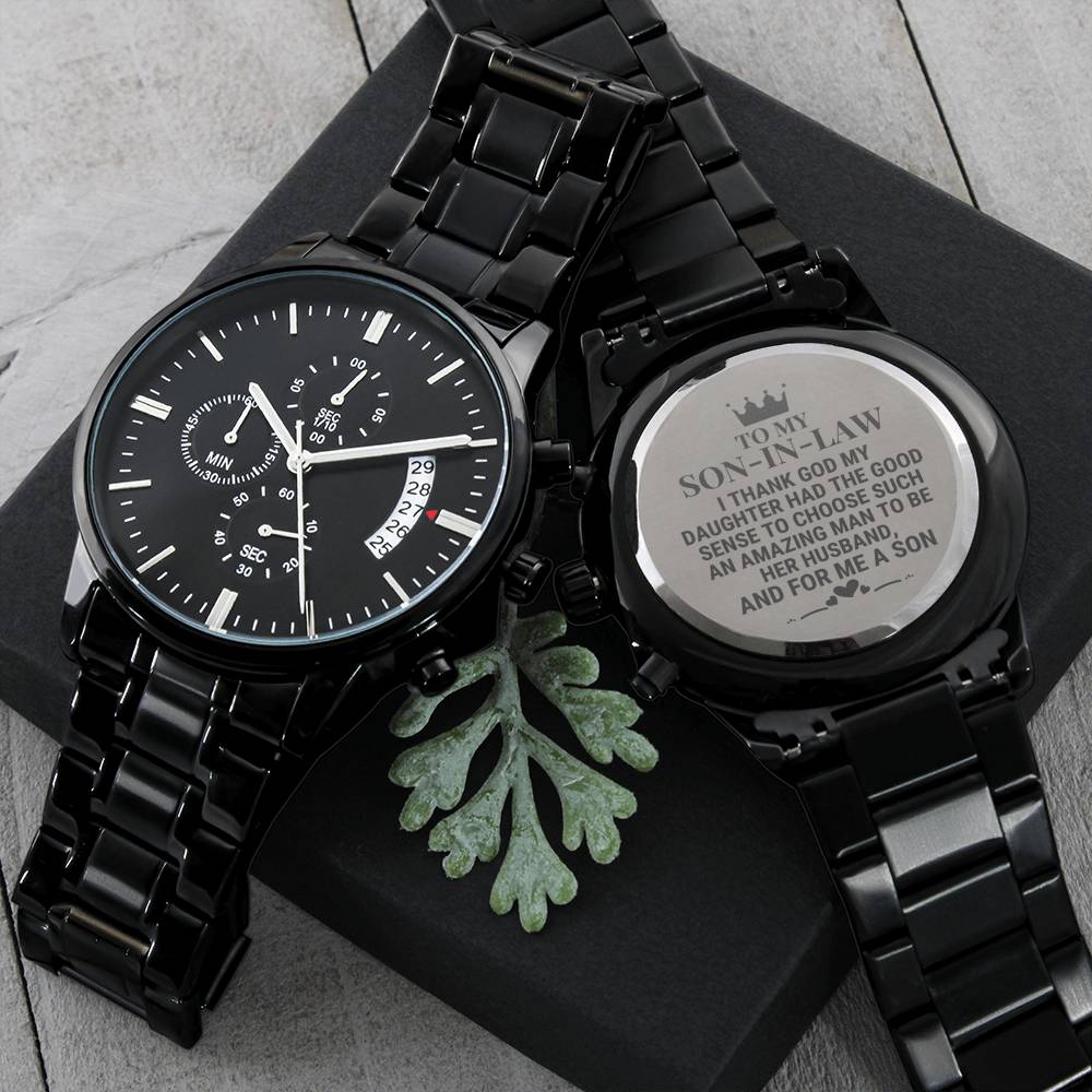 To My Son-In-Law - "I Thank God" Engraved Mens Luxury Chronograph Watch