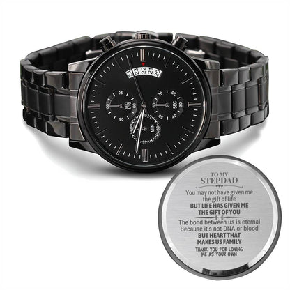 To My Stepdad - "Heart Makes Us Family" Engraved Mens Luxury Chronograph Watch