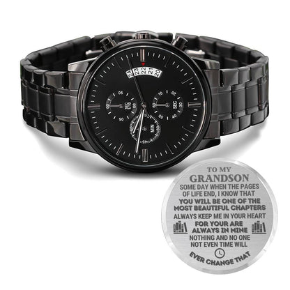 To My Grandson - "Most Beautiful Chapters" Engraved Mens Luxury Chronograph Watch