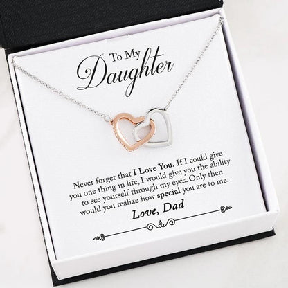 Dad To Daughter - "Never Forget" Interlocking Hearts 3D Necklace