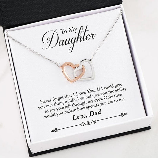Dad To Daughter - "Never Forget" Interlocking Hearts 3D Necklace