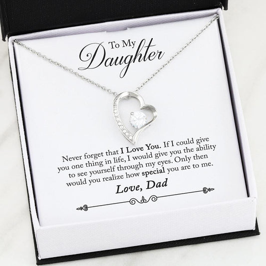 Dad To Daughter - "Never Forget" Forever Love 3D Heart Necklace