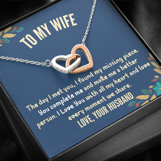 Husband To Wife - "You Complete Me" Interlocking Hearts 3D Necklace