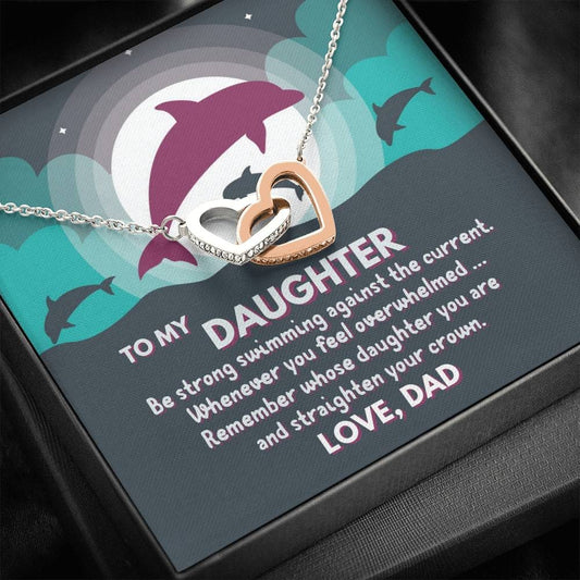 Dad To Daughter - "Remember Whose Daughter" Interlocking Hearts 3D Necklace