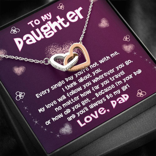 Dad To Daughter - "Always Be My Girl" Interlocking Hearts 3D Necklace