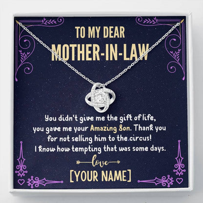 To My Mother-In-Law - Personalized Love Knot 3D Necklace (14k White Gold)