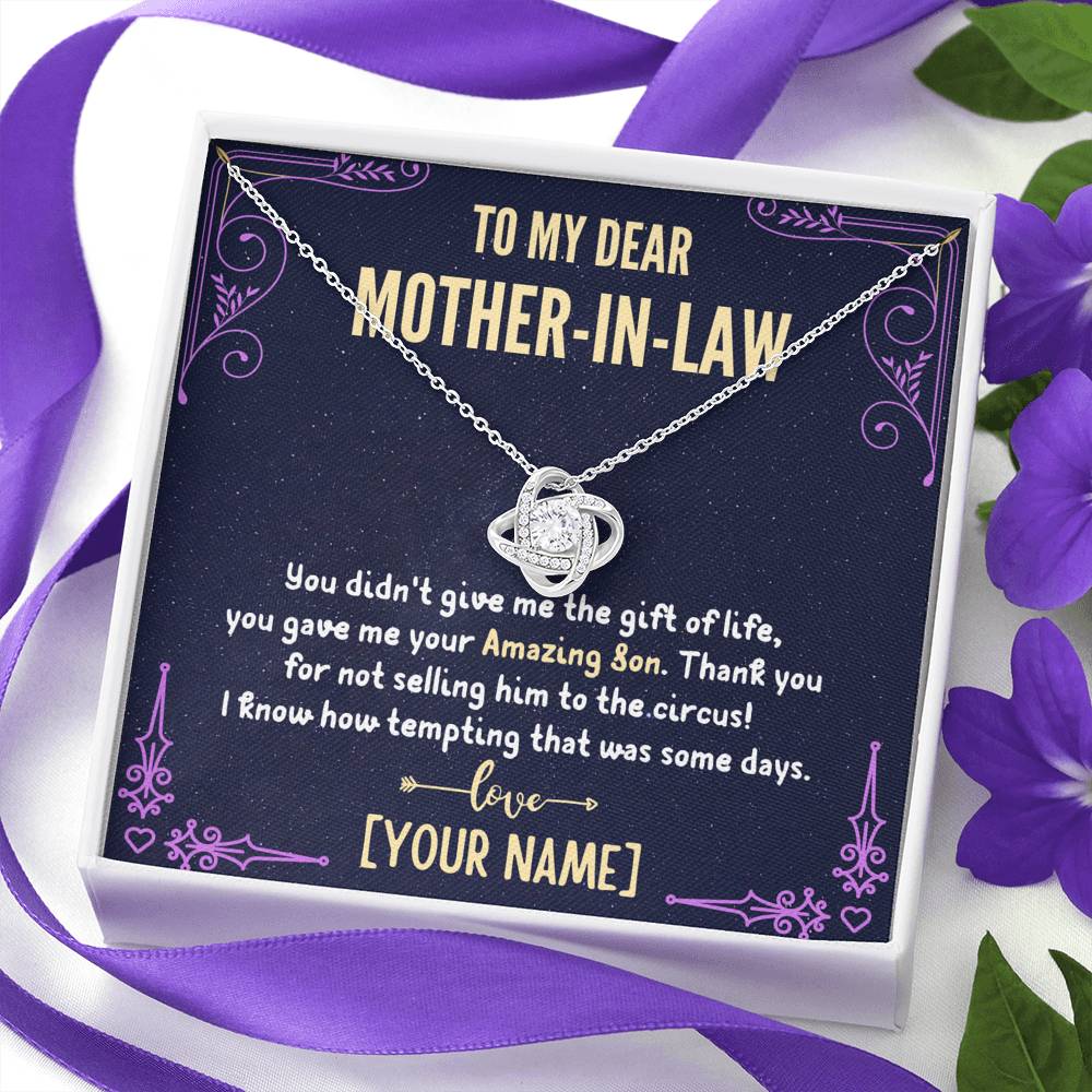 To My Mother-In-Law - Personalized Love Knot 3D Necklace (14k White Gold)