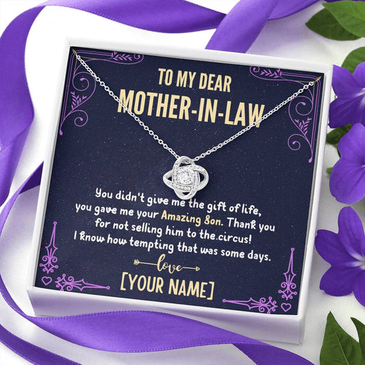 To My Mother-In-Law - Personalized Love Knot 3D Necklace (14k White Gold)