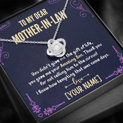 To My Mother-In-Law - Personalized Love Knot 3D Necklace (14k White Gold)