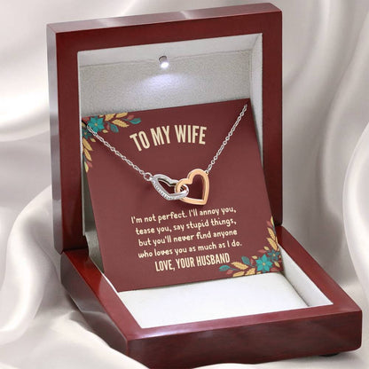 Husband To Wife - "I'm Not Perfect" Interlocking Hearts 3D Necklace