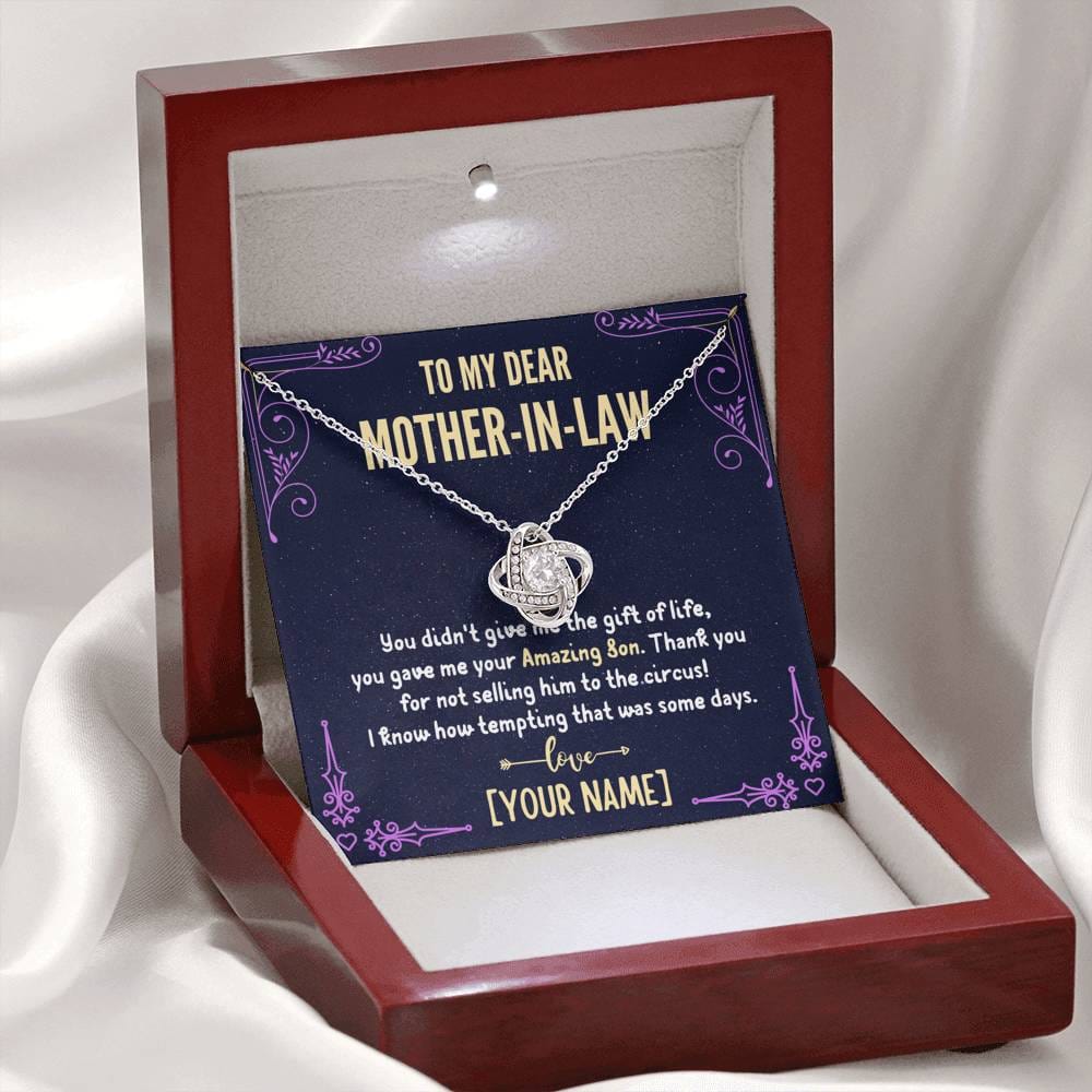 To My Mother-In-Law - Personalized Love Knot 3D Necklace (14k White Gold)