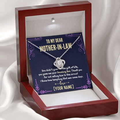 To My Mother-In-Law - Personalized Love Knot 3D Necklace (14k White Gold)