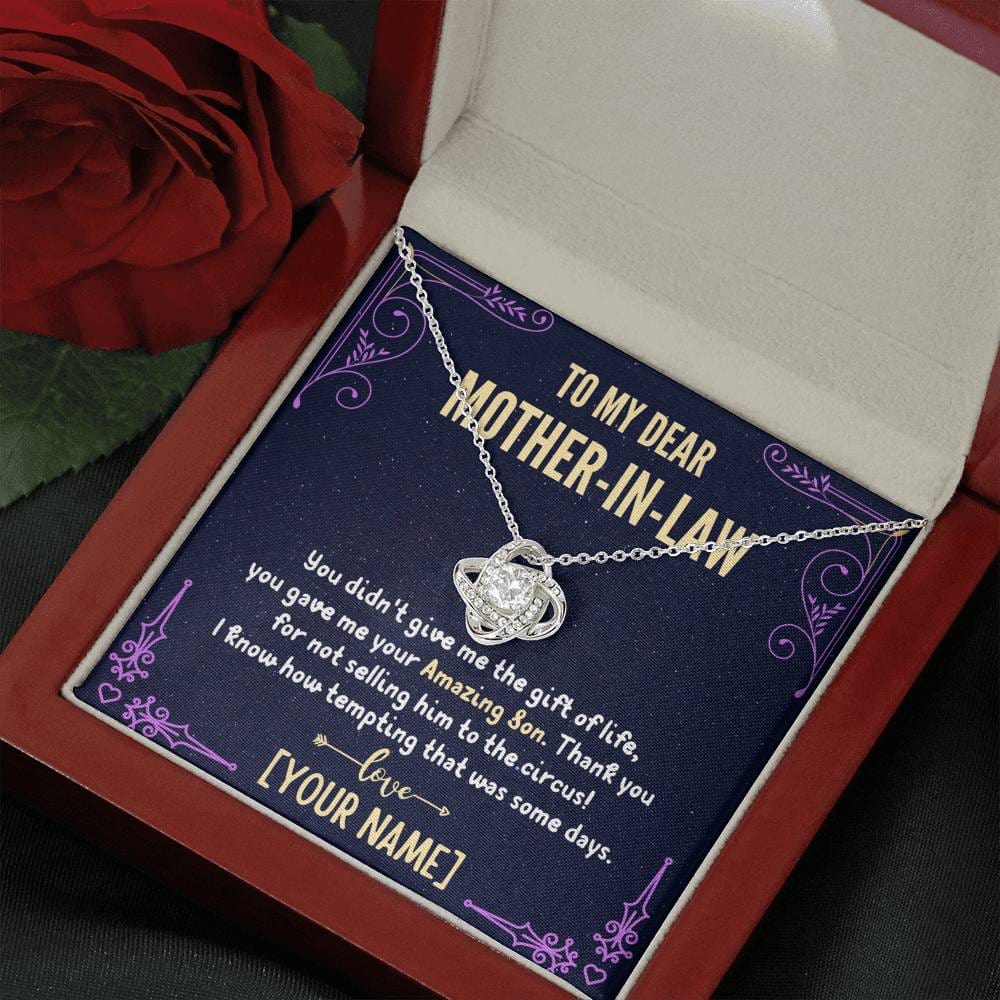 To My Mother-In-Law - Personalized Love Knot 3D Necklace (14k White Gold)