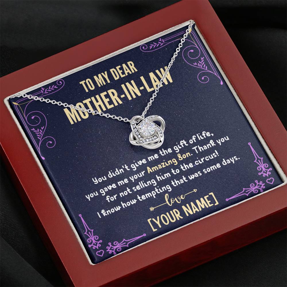 To My Mother-In-Law - Personalized Love Knot 3D Necklace (14k White Gold)