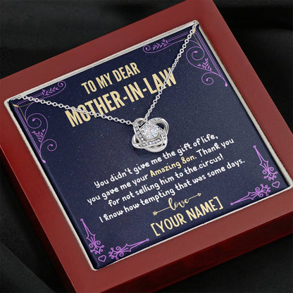 To My Mother-In-Law - Personalized Love Knot 3D Necklace (14k White Gold)