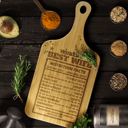 World's Best Wife - "Nutrition Facts" Engraved Cutting & Serving Board